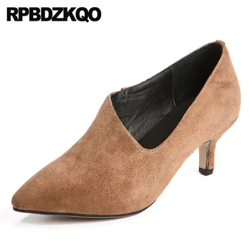 

slip on boots sheepskin brown high heel stiletto genuine leather quality pointed toe designer shoes women luxury 2018 booties