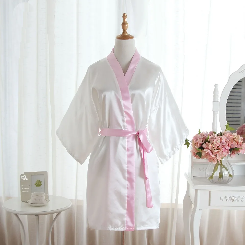 Элегантный женский атлас кимоно платье однотонные Свадебные невесты короткий халат Китайский Стиль Для женщин сексуальный халат пижамы