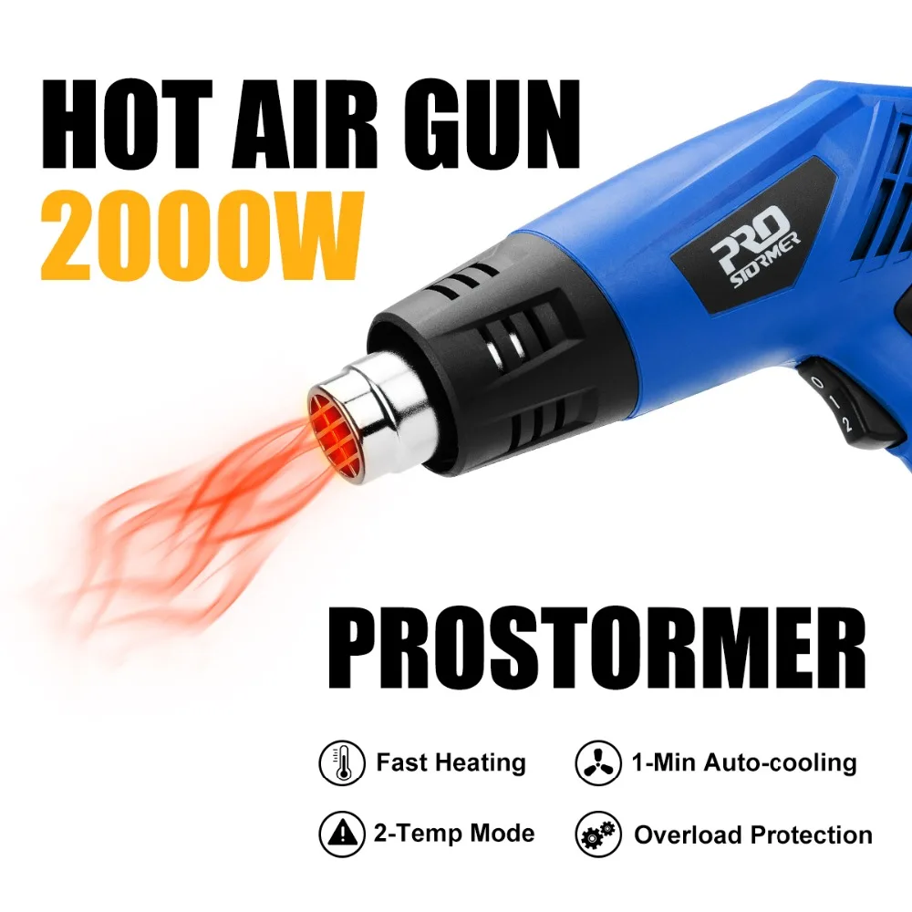 PROSTORMER2000W 220V Промышленный Электрический горячий воздушный пистолет двойной Температура Контролируемая строительный фен Температура Тепловая пушка насадка