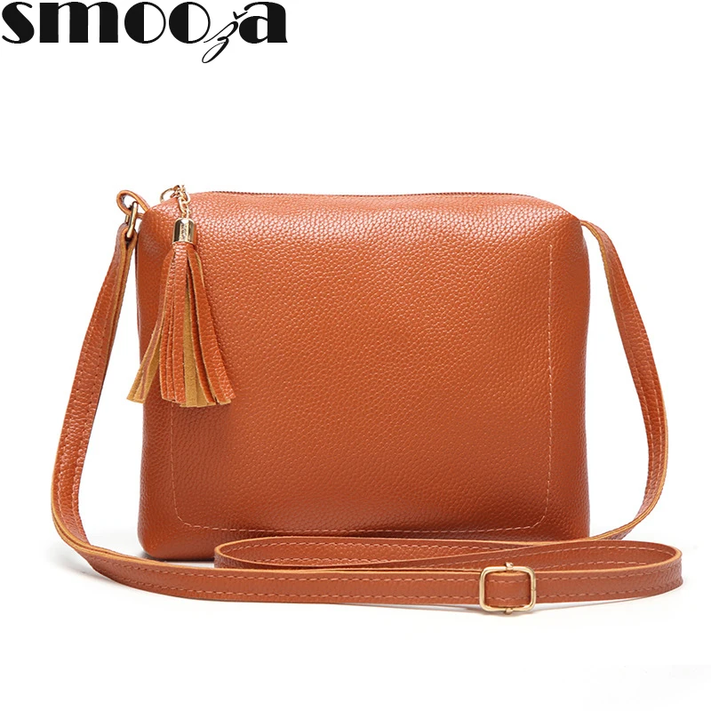 

SMOOZA Fashion brand designer women bag soft leather fringe crossbody bag shoulder women messenger bags candy color