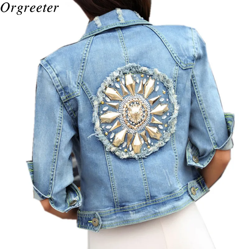 Manteau Luxe Paillette Piste Femmes Bleu Streewear Perles Et Automne Denim 2018 De Veste Qualité Haute Printemps Y7g6vfby