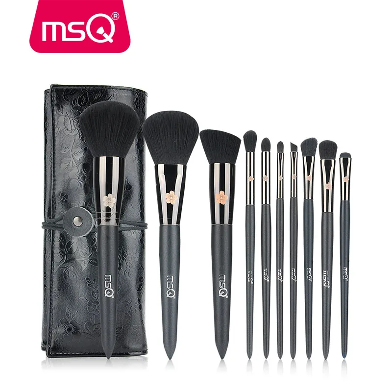 MSQ Pro 10 шт. набор кистей для макияжа, медный наконечник, пудра, основа для макияжа, тени для век, подводка для глаз, Кисть для макияжа, инструмент с чехлом из искусственной кожи - Handle Color: STB10B3