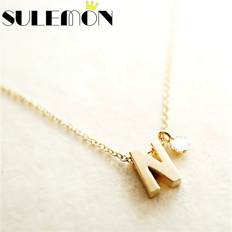 

Personalized Initial Name Necklace Couple Pendant Charm Jewelry For Women Rhinestone Letter Gold Color Chain Fashion Love Gift