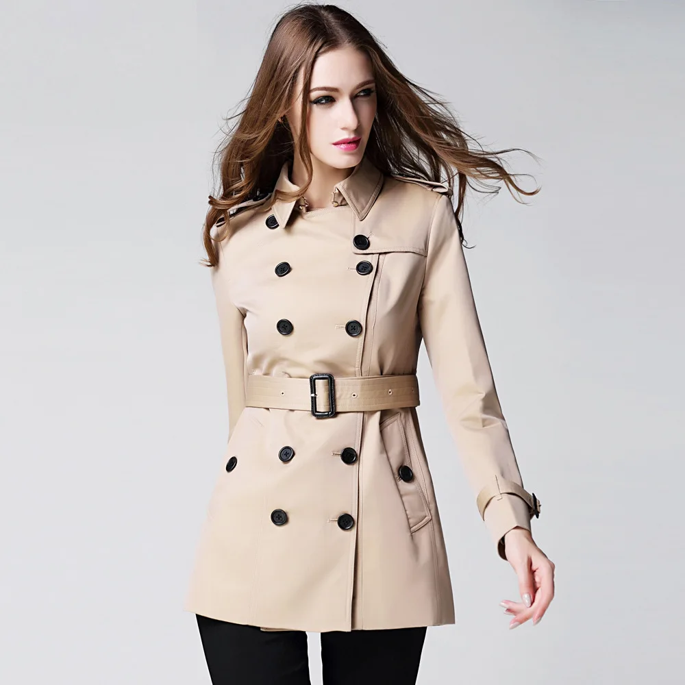 Factory price high quality Women's cotton trench coat with D ring belt ...