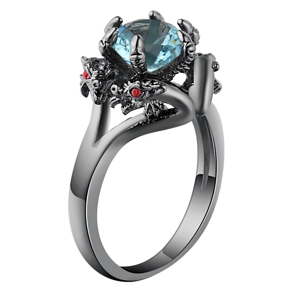 

Hainon Black Gun Color Cool Dragon Men Rings Jeweley Punk Party Finger Rings Red Sky blue Round Cz crystal Rings For Women