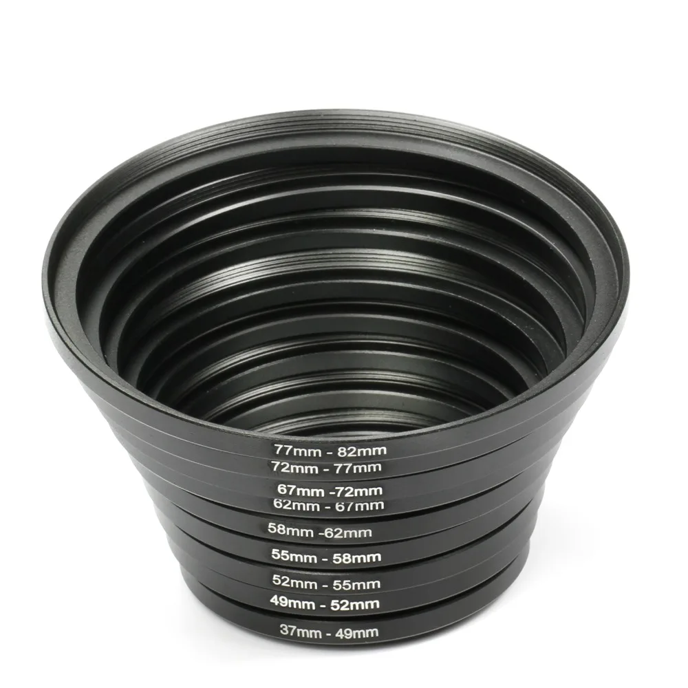 Aluminum 37mm 82mm 9pcs Filter Step Up Rings Adapter Ring Set 37 49 52