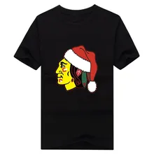 2017 merry Christmas Red Hat Chicago Logo T Shirts For Blackhawks Man font b t shirt
