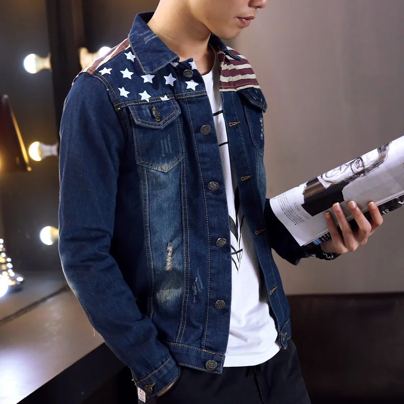 spring autumn men fashion denim slim coat jacket boy young men must