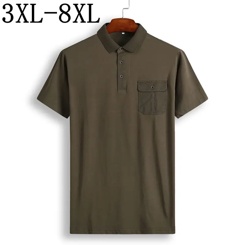Новая Летняя мужская рубашка поло с карманом, короткий рукав, Camisas Polo, высокое качество, мужские повседневные рубашки поло размера плюс 6XL 7XL 8XL