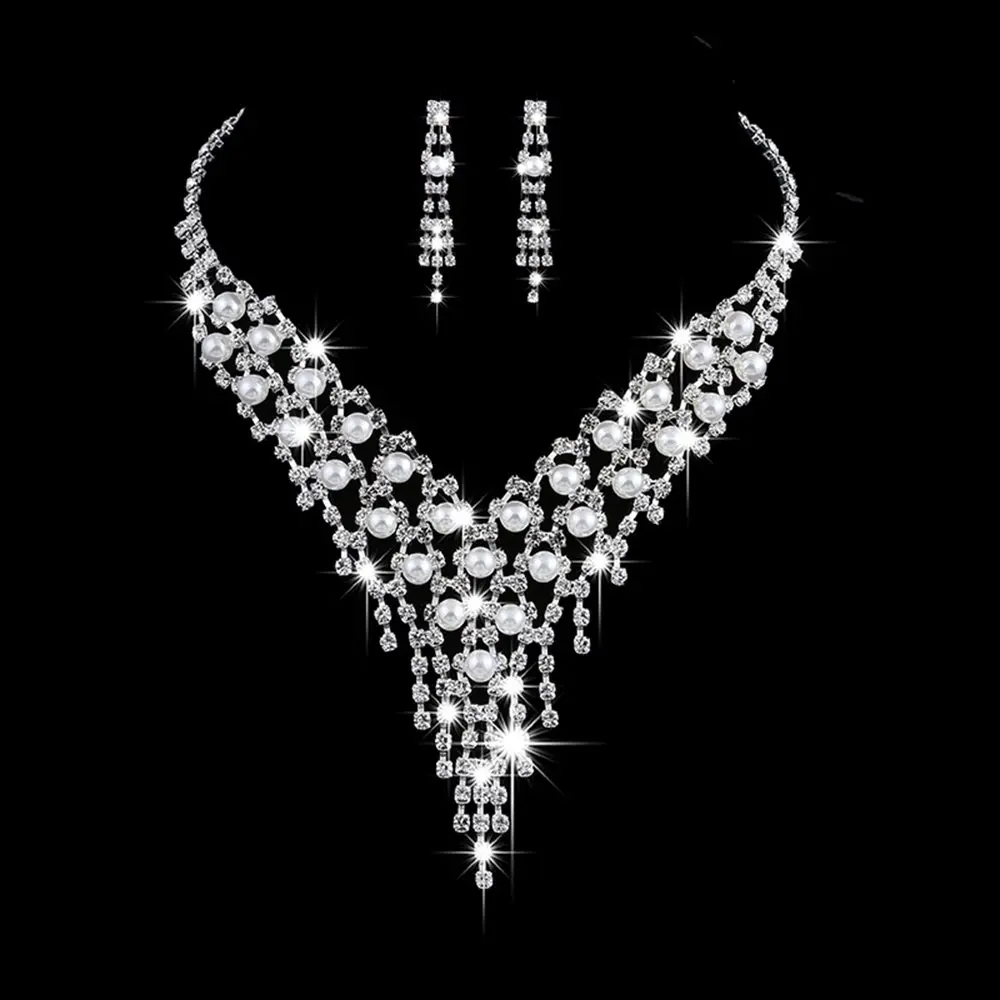 Роскошные ювелирные изделия Жемчужное ожерелье серьги набор Кристалл Циркон Свадебные Ювелирные наборы для женщин Bijoux Mariage Zestaw Bizuterii - Окраска металла: Style 4