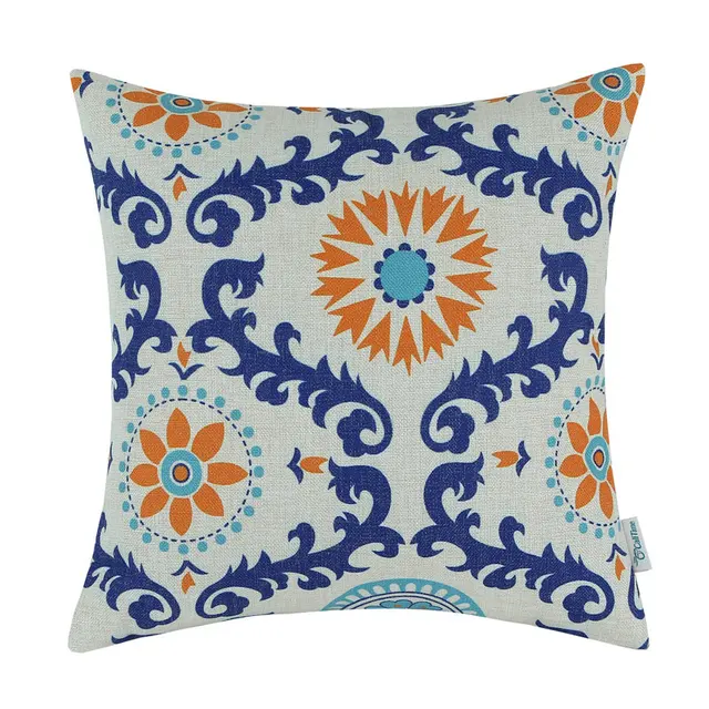 Calitime Decorative Pillows Shell Cushion Cover Home Sofa Cotton Calitime Decorative Pillows Shell Cushion Cover Home Sofa Cotton Linen Blend Orange Blue Flower 20