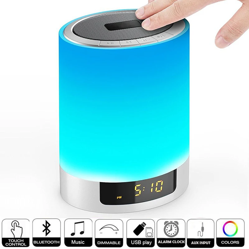 

Night Lights Wireless Bluetooth Speaker with Alarm Clock,Ruoi Touch Sensor LED Bedside Lamp+Dimmable Warm Light & Color Changing
