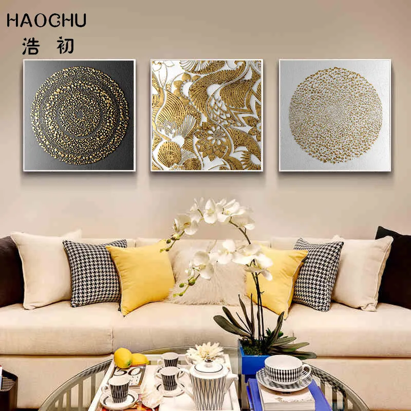 

HAOCHU Retro Gold Lines Abstract Pattern Marble Print Picture Canvas Painting For Hotel Corridor Square Art Prints And Posters