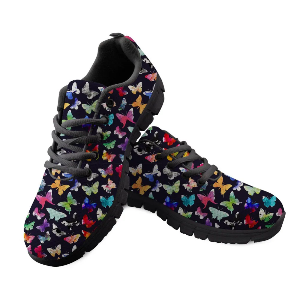 

ThiKin Personalized Sneakers Shoes Girls Stylish Insect Butterfly Print Breathable Lace Up Flats Colorful Female Walking Shoes