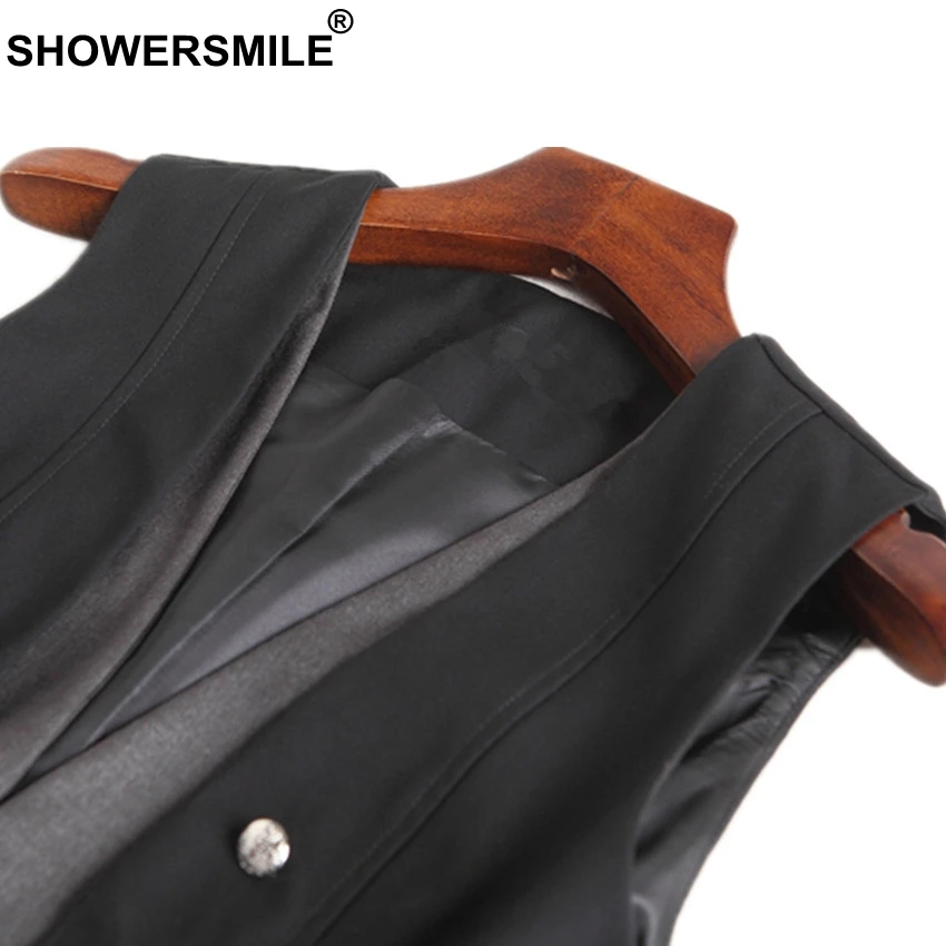 SHOWERSMILE Vest Women Patchwork Black Suit Vests Office Slim Fit Waistcoat Spring V Neck Button British Style Sleeveless Jacket