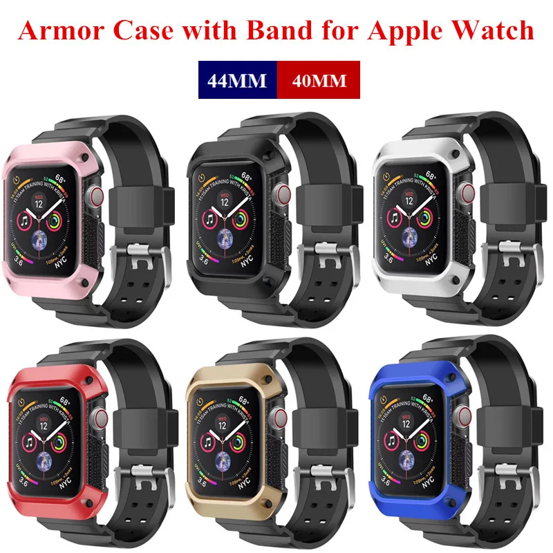 Открытый резиновая панцири чехол с ремешком для Apple Watch 44 мм 40 силиконовый