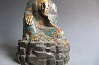 

100% Pure Bronze cloisonne 24K Gold Gild freedom Guan Yin Bodhisattva Statue 8.02