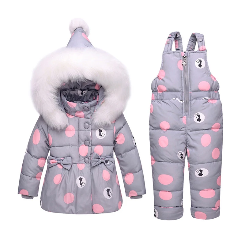 

BibiCola baby girl winter jacket 2018 new white duck down children warm clothing set + overalls fur hooded baby boy clothes suit