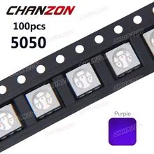 100 шт. УФ светодиодный SMD 5050 Чип фиолетовый поверхностный монтаж шарик 60ма Ультрафиолетовый 395nm-400nm светодиодный ультрафиолетовый светильник