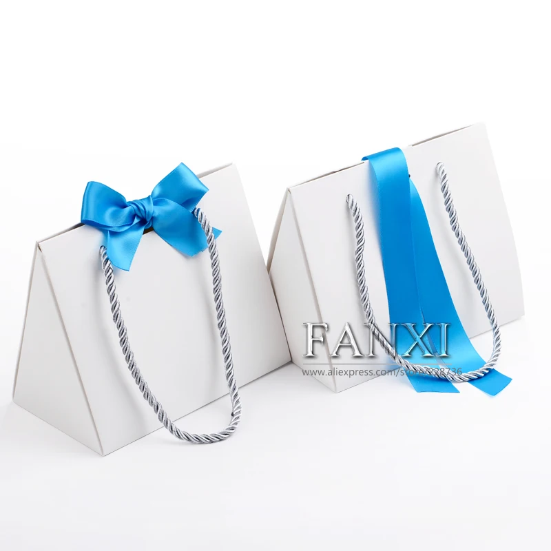 FANXI Free shipping custom 5 pcs/lot foldable paper jewellery bags with ribbon for gift and boxes packing paper shopping bags Jewelry Packaging