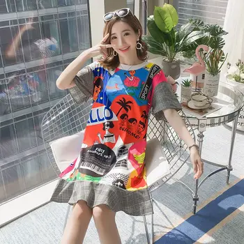 

2019 summer new fashion print out fishtail breastfeeding dress Korean version of the cartoon print pregnancy skirt