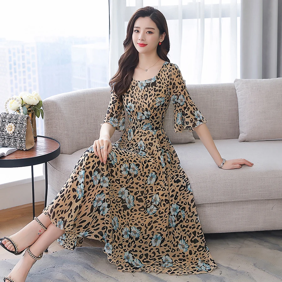 2019 Vintage 3XL Plus Size Boho Long Maxi Dress Summer Floral Chiffon Beach Midi Sundress Women Elegant Bodycon Party Vestidos