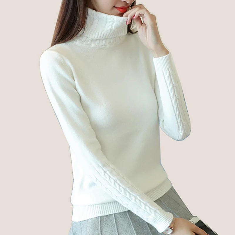 2018 New Autumn winter Women Knitted Sweaters Pullovers Turtleneck Long Sleeve Solid Color Slim Elastic Sweater RE0776 | Женская одежда