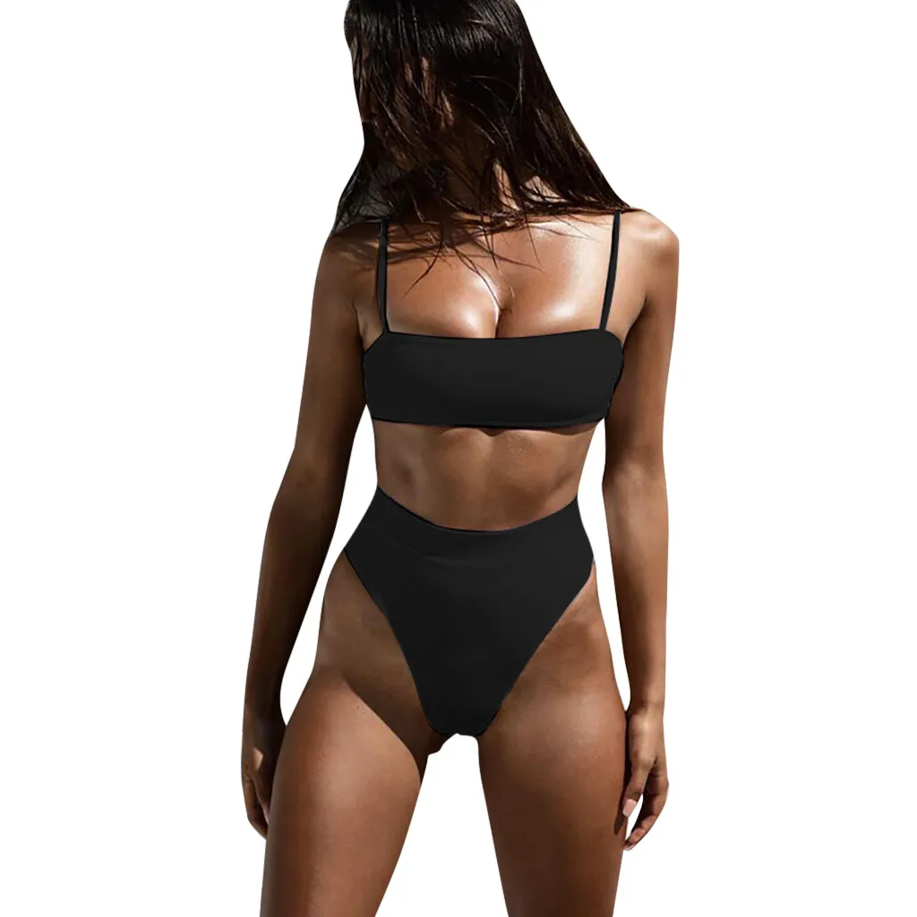 

Women Solid Bikini Set swimwear Swimming High Waist Two Piece Swimsuits Hot sale beachwear2019 newest Biquini tankinis mujer#090