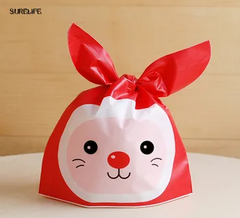 

100pcs/lot red Rabbit Ear Cookie Bags Gift Bags For Candy Biscuits Snack Baking Package Event Party