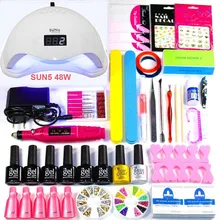 Набор для ногтей УФ светодиодная лампа 6 цветов замачивающийся гель лак верхнее покрытие лак для ногтей набор с лампой маникюрный набор инструментов маникюрный набор ручек