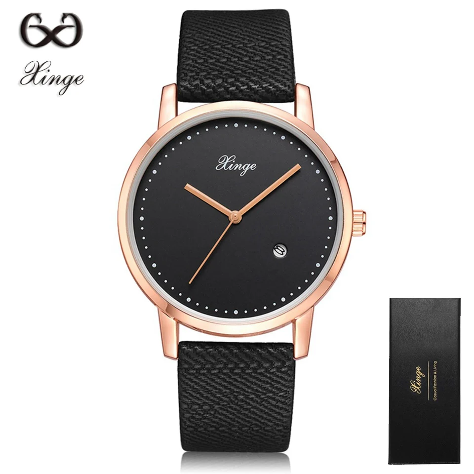 

Xinge Men Watch Top Brand Fashion Leather Sport Black Dress Quartz Wristwatch Clock Mens Military Business Diver Clock Watch