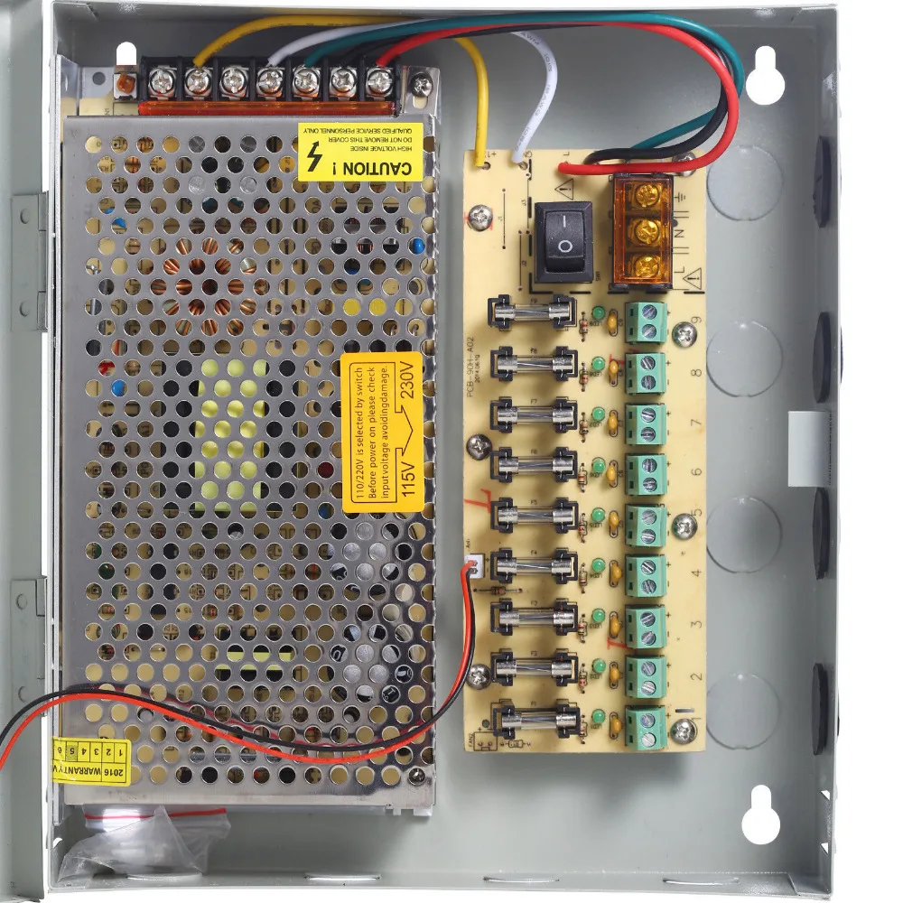 9 Channel Port Power Supply Box CCTV Camera Distribution PTC Fuse 12VDC 15A