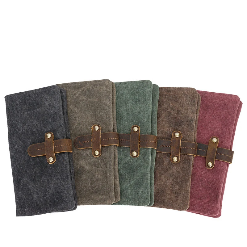 

Women's Vintage Real Cowhide Crazy Horse Canvas Men's Long Bifold Wallets Purse Credit Card Holders Coin Pocket