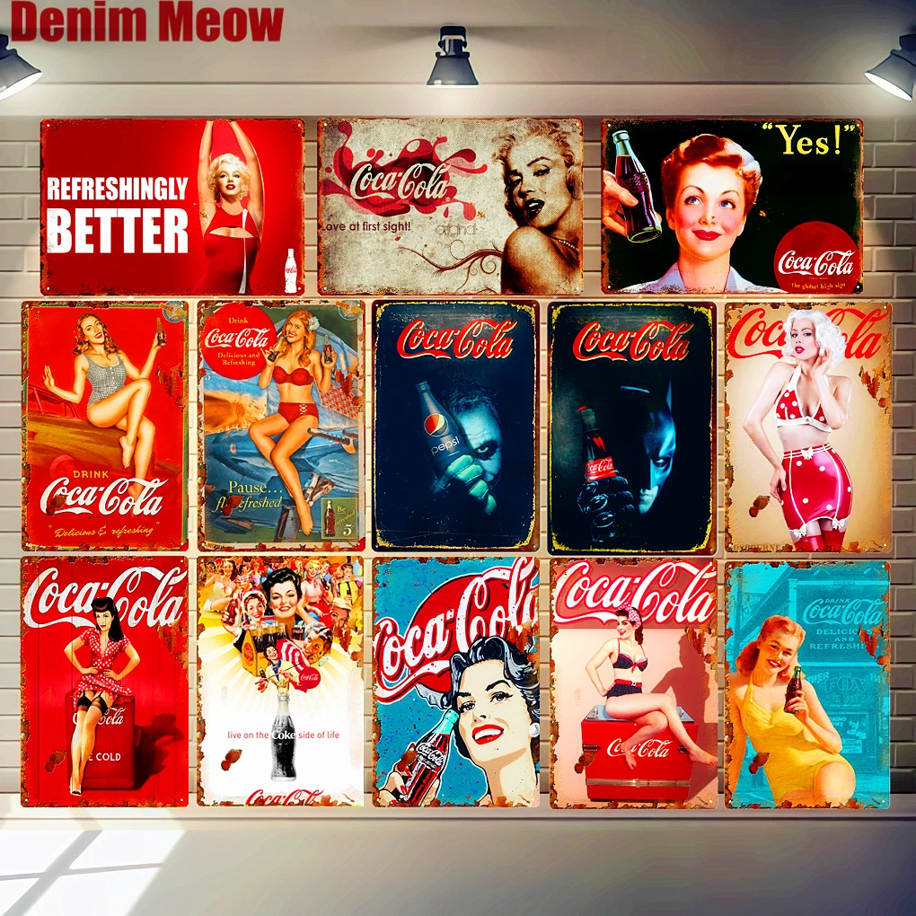 

Coke Cola Poster Cold Drinks Metal Tin Signs Vintage Bar Decoration Sexy Girl Plaque Pub Club Cafe Shop Home Wall Decor MN126