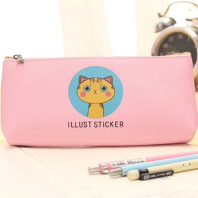 Creative Happy Cats Family Pu Leather Waterproof Pencil Case Stationery Storage Bag School Office Supply Escolar Papelaria - Цвет: F