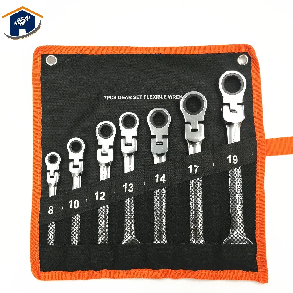 

HS Tools CRV Ratchet Combination Wrench 8-19mm Flex-Head Spanner Wrench Key Sets Home Car Repair Kits