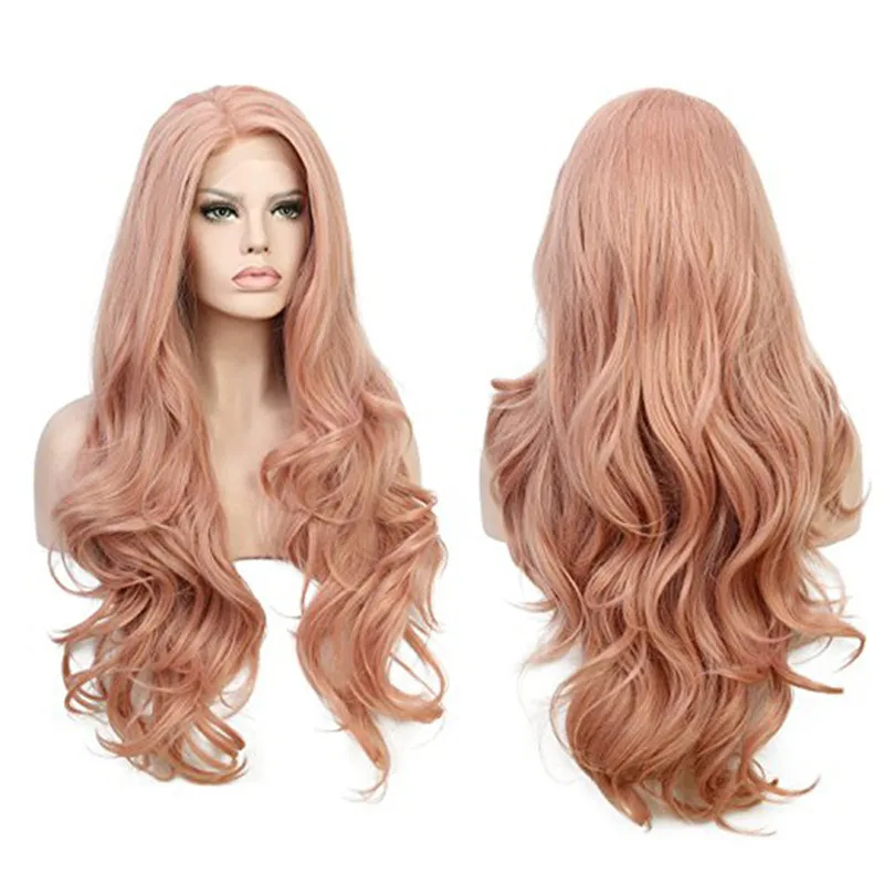 

Wig Fashion Women's New Women Fashion Pink Synthetic Hair Long Wigs Wave Curly Wig+Cap wigs dropship Jan19