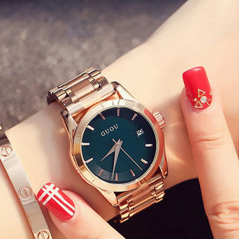 Relógios para Mulheres das Senhoras de Negócios Data de Aço Guou Assista Rose Gold Bracelet Ver Auto Inoxidável Relógio Feminino Saat 2019