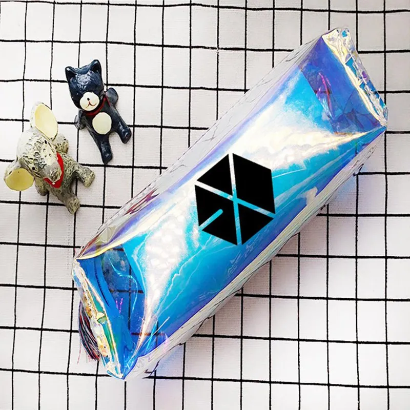 

1 Pcs K-pop EXO Colorful Laser Pencil Case PVC Stationery Bag Pencilcase Cute Pencil Box