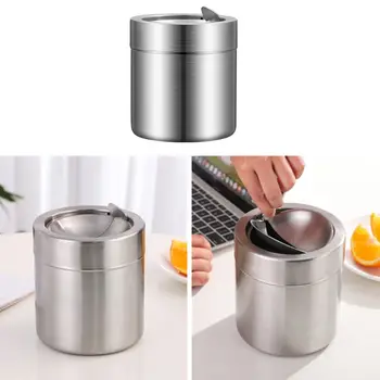 

Stainless Steel Desktop Mini Trash Bin Table Waste Garbage Can With Swing Lid Cover For Kitchen Office