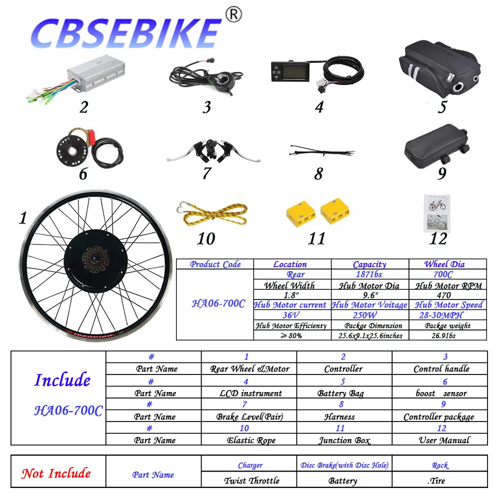 CBSEBIKE комплект для переоборудования электрического велосипеда 700c 36 в 48 в 250 Вт 500 Вт 1000 Вт светодиодный ЖК-дисплей EBike для заднего колеса велосипеда мотор HA04-700C - Цвет: 700c 36V250W  HA06