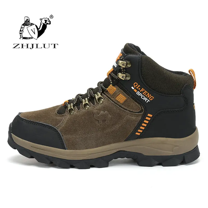 

ZHJLUT Warm Fur Autumn Winter Waterproof Men Hiking Shoes High Top Outdoor Shoes Men Mountain Climbing Trekking Sneakers