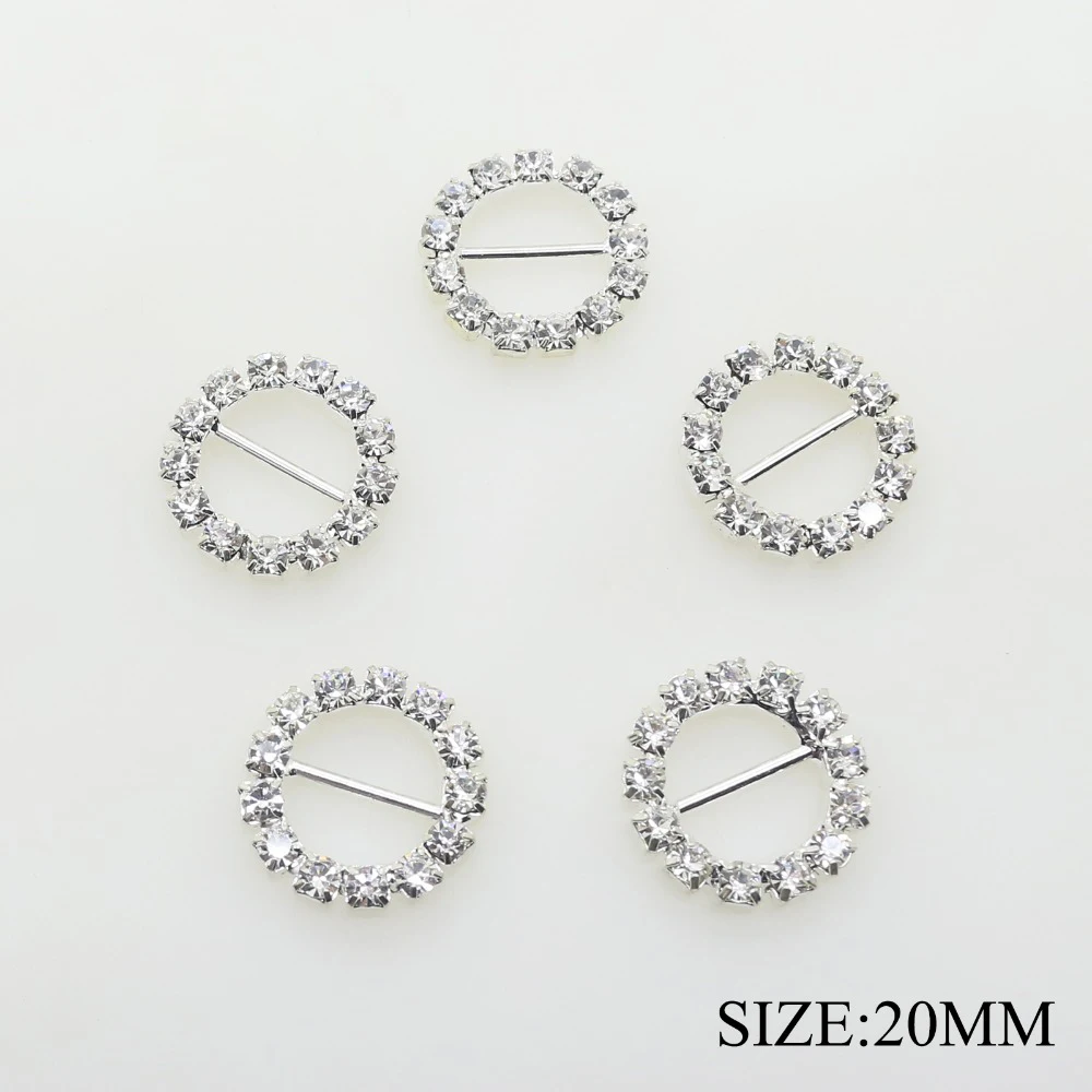 

New 10pcs/Lot 20MM Silver Round Rhinestone Buckles for Wedding Supply Decoration Card Invitation DIY Hair Bow Accessories