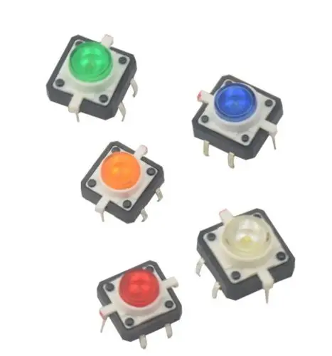 

5PCS NEW 12X12X7.3 Tactile Push Button Switch Momentary Tact LED 5 color