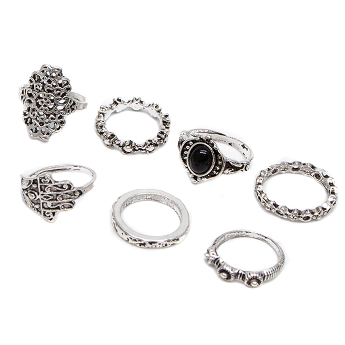 7pcs/lot Punk Gem Stone Ring Sets Vintage Women Boho Midi Above Knuckle Ring Femme Bijoux For Women Jewelry Accessories