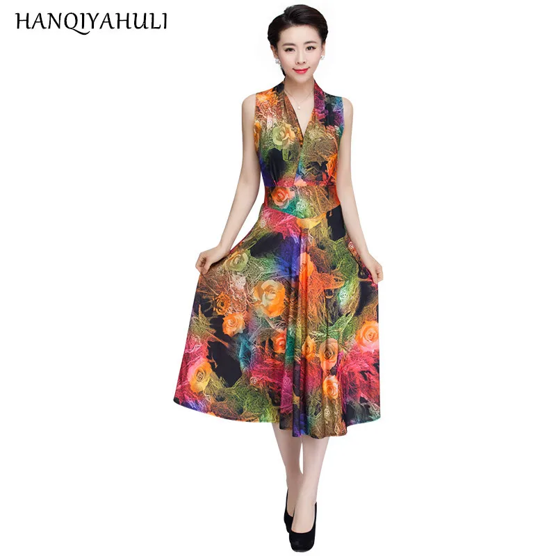 Buy Cheap 2017 Summer Style Women Floral Print Dress V-neck Sleeveless Wrap Fit And Flare Sundress Long Beach Vestidos Dresses