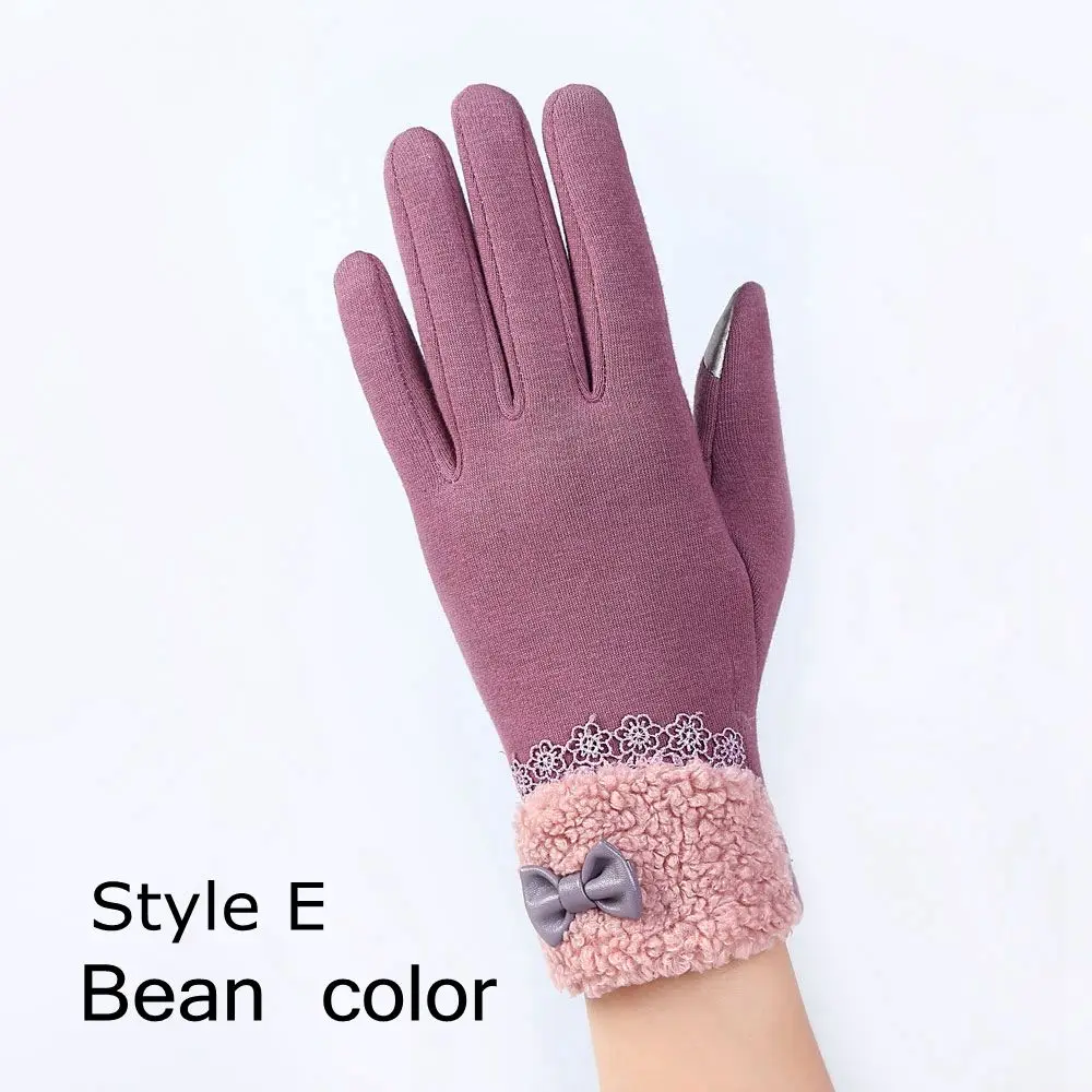E-bean color 1 пара, Модные женские перчатки, женские перчатки с длинными пальцами, зимние теплые вязанные перчатки на запястье, варежки, замшевые Прошитые перчатки - Цвет: E-bean color
