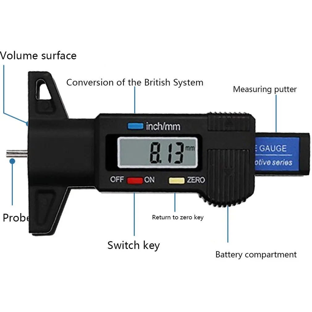 Автомобильный цифровой измеритель глубины протектора для шин 0-25,4 мм, измерительный прибор, штангенциркуль с ЖК-дисплеем, система мониторинга шин Tpms