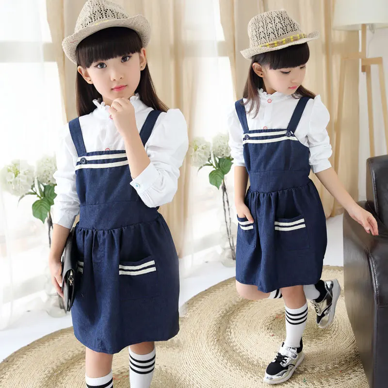 

Autumn spring summer New Girls clothing suspenders skirt and shirt set princess dress children dress