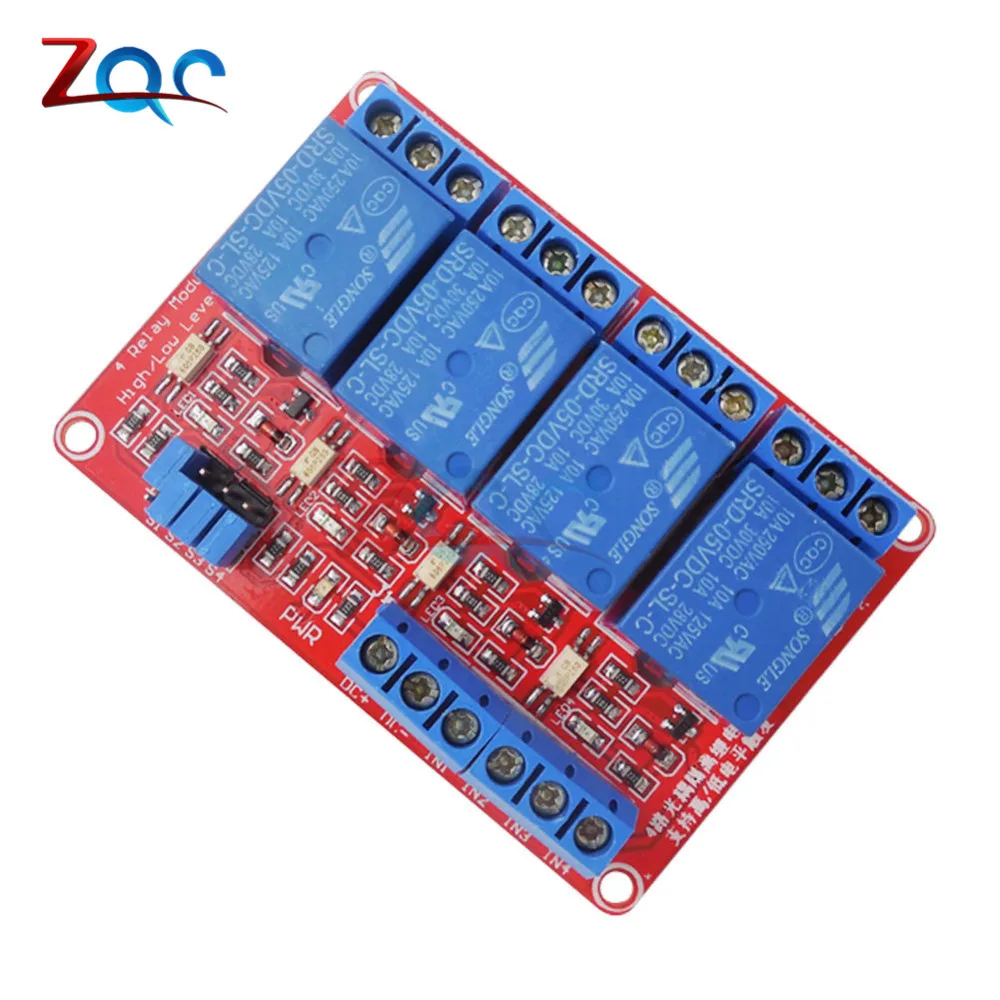 DC 5V 4 Channel Relay Module with Opto Isolation Supports High and Low Level Trigger With Optocoupler for Arduino